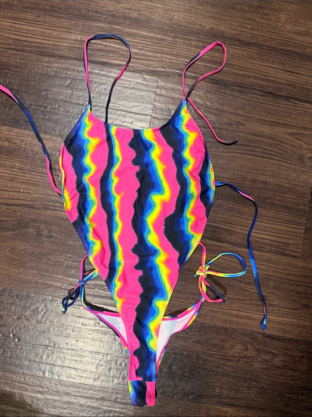 Rainbow Wave One-Piece Swimsuit - Bright Neon Pink